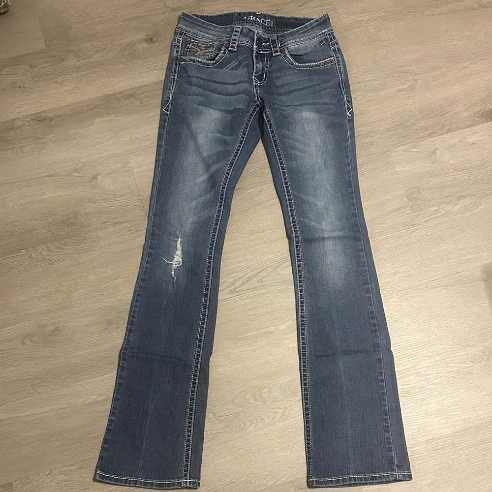 Grace in LA Women's Flare Jeans in Denim Blue